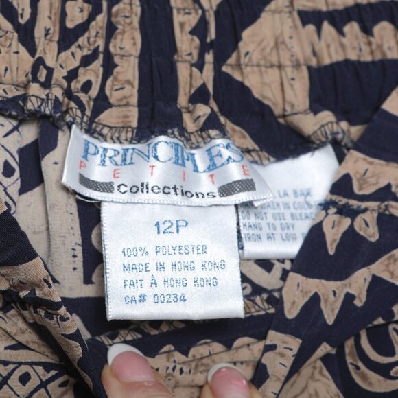 Vintage Principles Midi Tribal Print Skirt Brown Black Retro Stretch Waist 80s - Picture 4 of 10